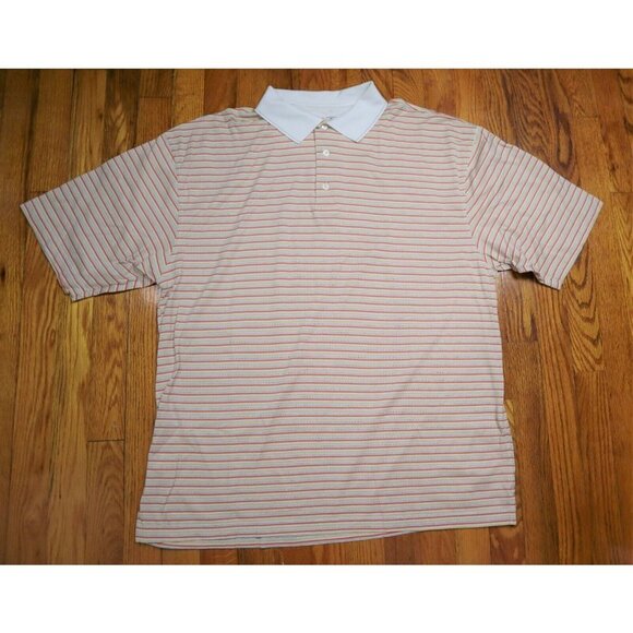 MEN'S ORANGE & YELLOW STRIPED SHORT SLEEVE POLO SHIRT - PRO TOUR - GOLF - SIZE L - Picture 1 of 4